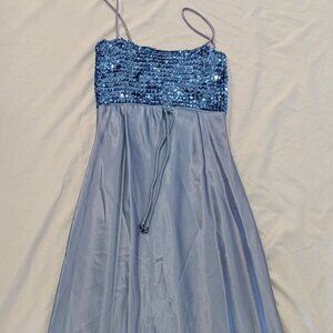 VTG Jump Apparel Y2K Blue Sequin Satin Gown Sz 5/6 Long Dress 90s Formal USA